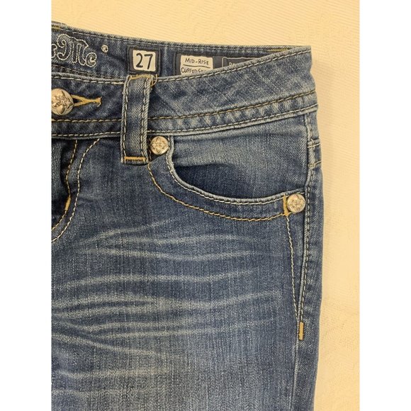 MISS ME Mid-Short Embellished Cut-Off Jean Shorts Sz 27 - Picture 3 of 12